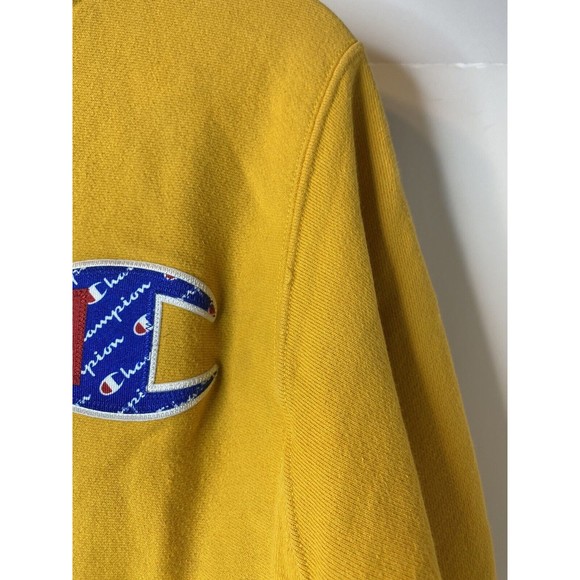 Champion Reverse Weave Sweatshirt Crew Mens S Yellow Gold Embroidered Blue Logo - Picture 12 of 16